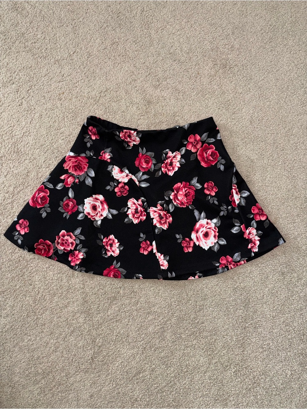Forever 21 Black Skater Skirt with Pink Floral Print